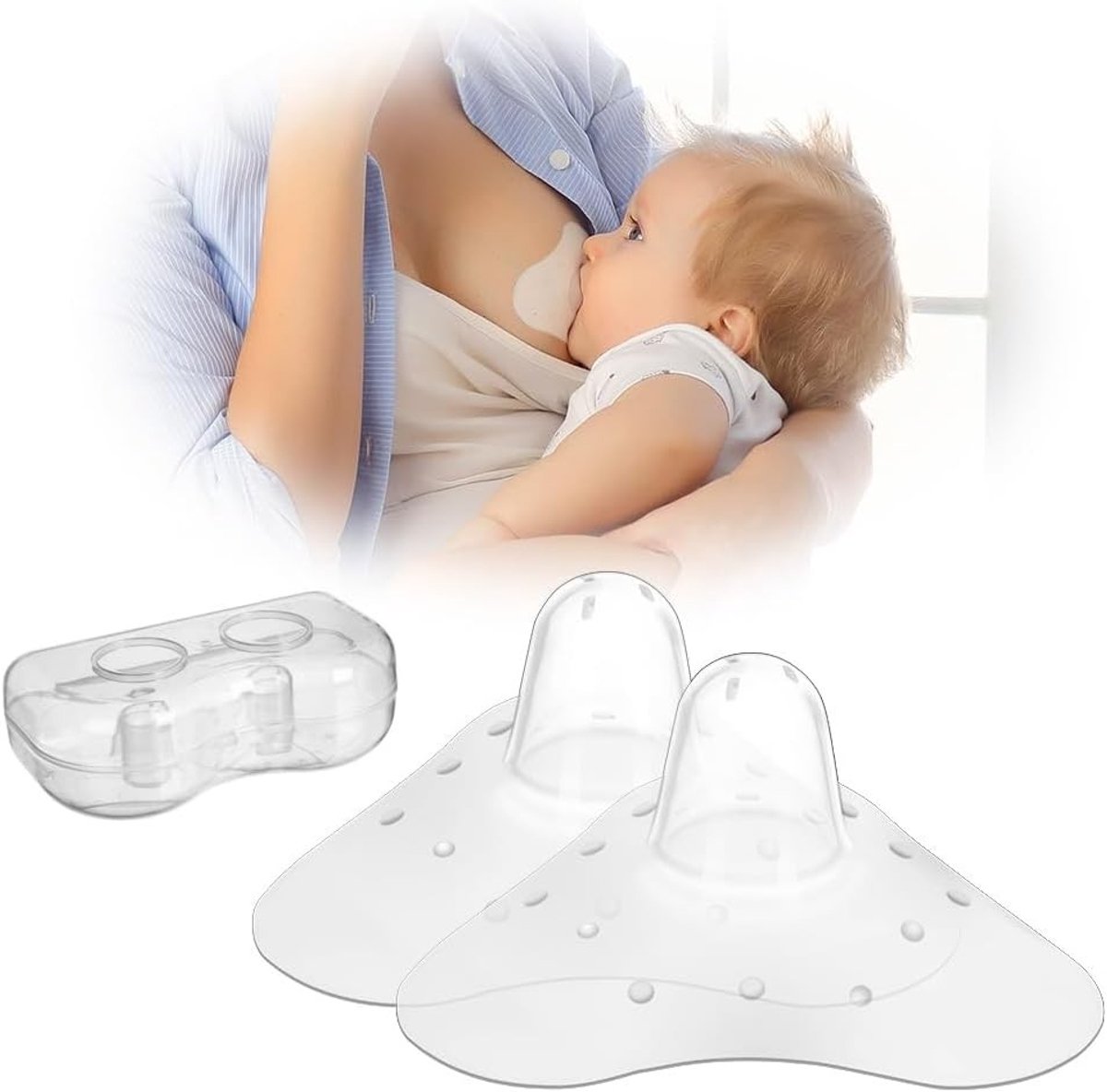 Teat Pads voor Borstvoeding, Medium Zuigelingenkussens met Steriliseerbare Reiskoffer, Herbruikbaar en Zacht Silicoon voor Comfort tijdens het Voeden