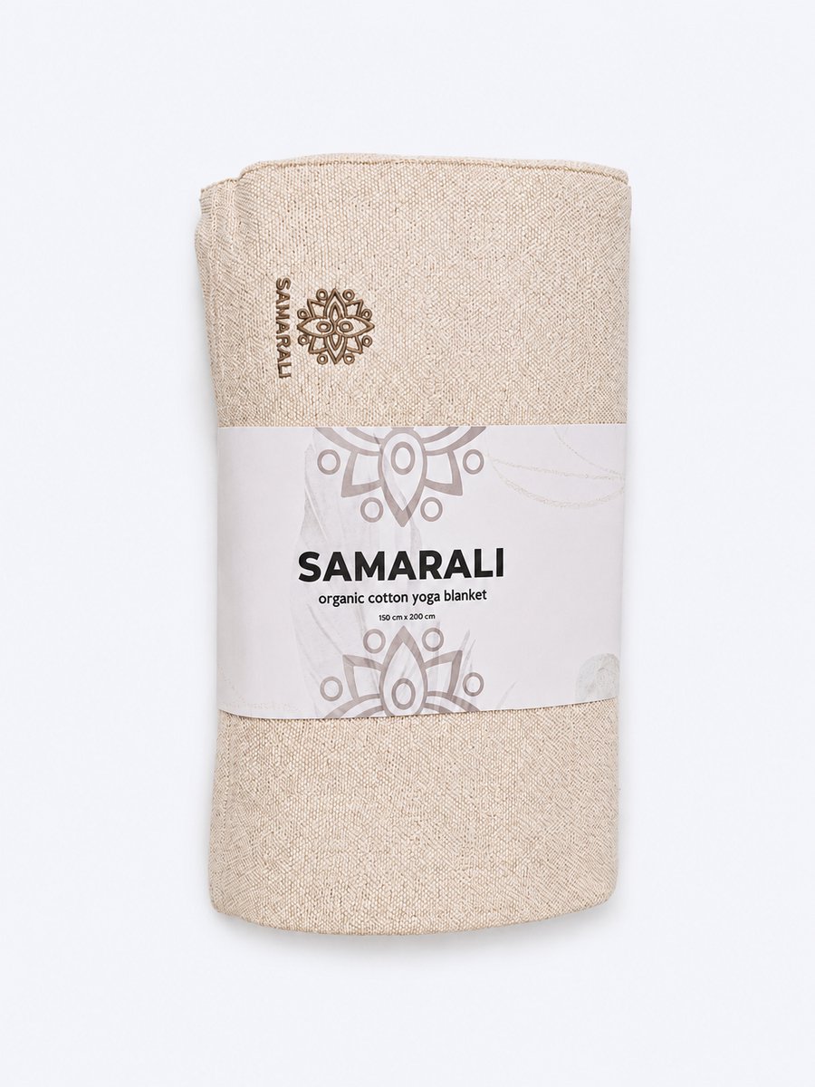 Samarali Yoga Deken Chambray Beige - 100% Biologisch katoen - 200x150 cm - Handgemaakte meditatiedeken - Comfort en veelzijdigheid