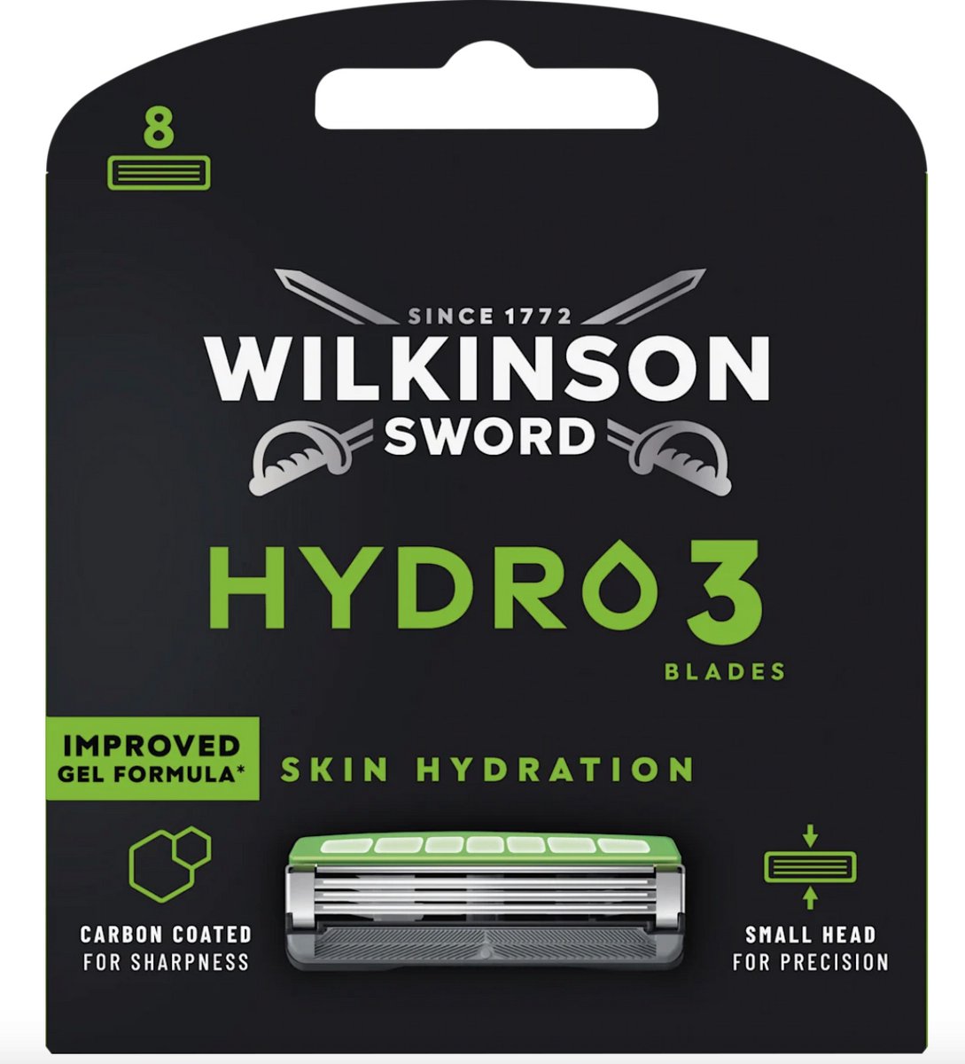 Wilkinson Sword Hydro 3 Scheermesjes – 8 Navulmesjes – 3 Mesjes met Koolstofcoating – Met Aloë Vera Gel