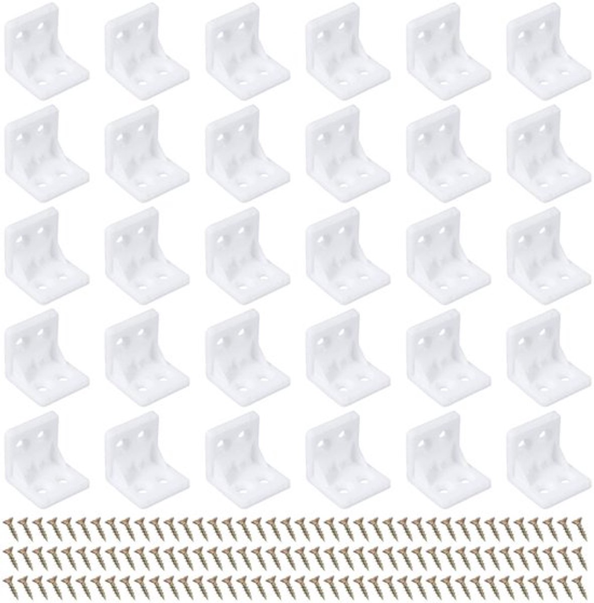Plastic Hoekbracket 27x27x27,3 mm - Set van 30 - Wit - L-vormige Hoeksteunen met Schroeven