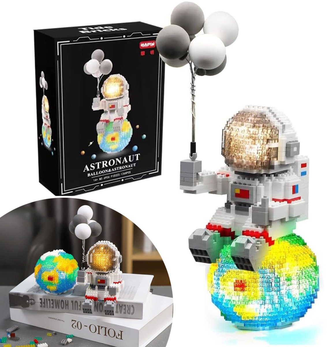 Astronaut Mini Bricks - Ruimte-Astronaut Bouwset Met Verlichting - Decoratiemodel Met 1368 Bouwblokken