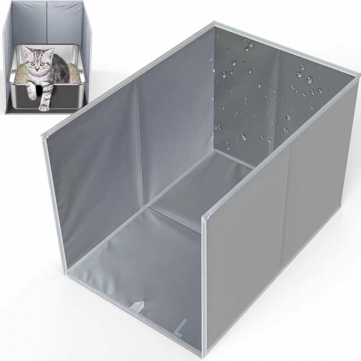 kattenbak - Kattentoilet - Open Kattenbak - Lage kattenbak - Opvouwbare kattenbak 65x42x42 cm - lichtgrijs - met geïntegreerd spatscherm en afneembare opvangmat