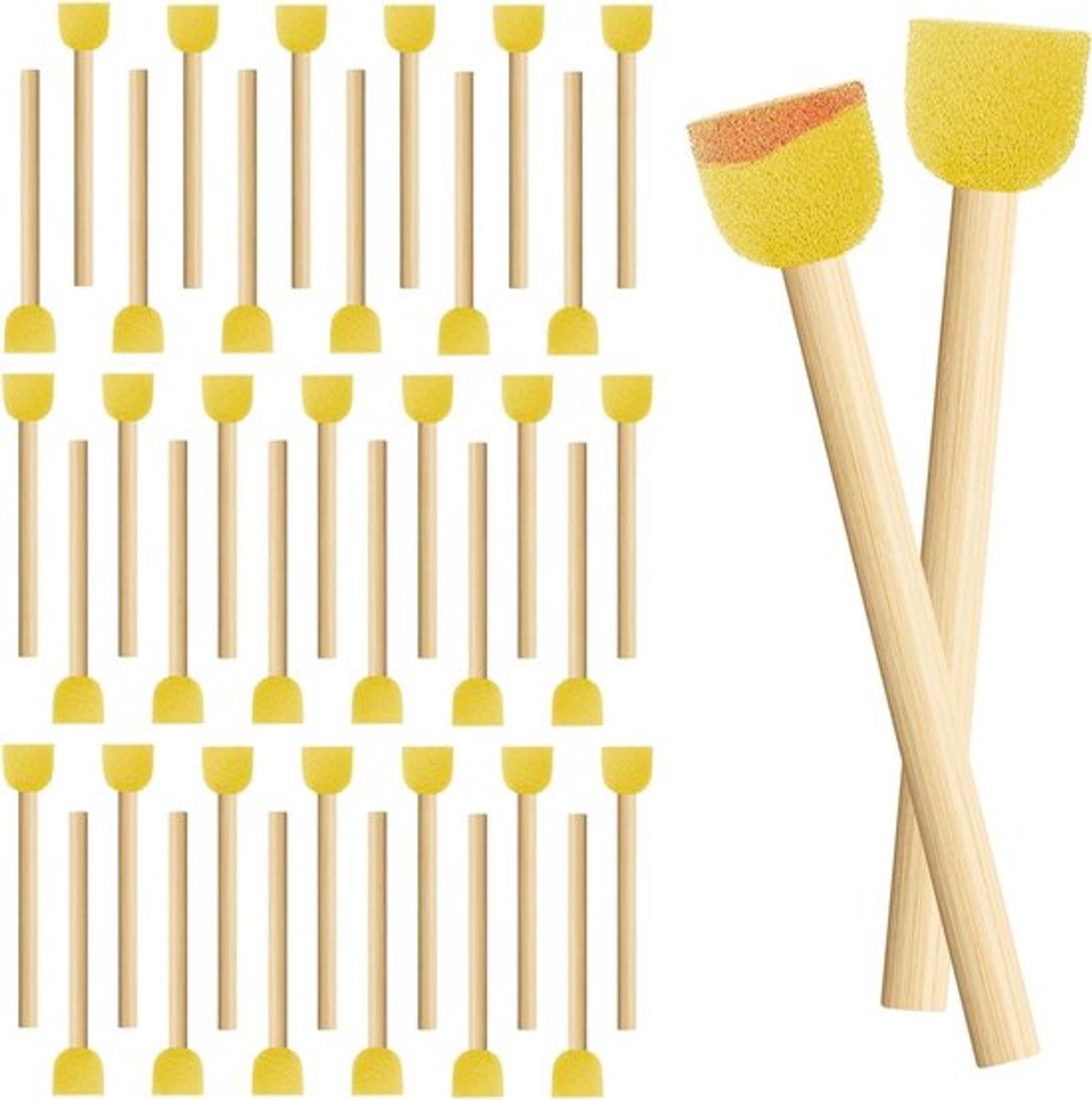 40 stuks ronde sponsborstels voor het schilderen - Set van verfsponzen voor acrylverf met houten handvat