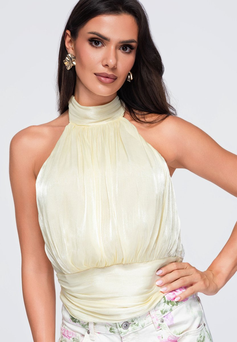 OMBRE Blouse - Loose Fit - Mouwloos - Knopen Geel M/L