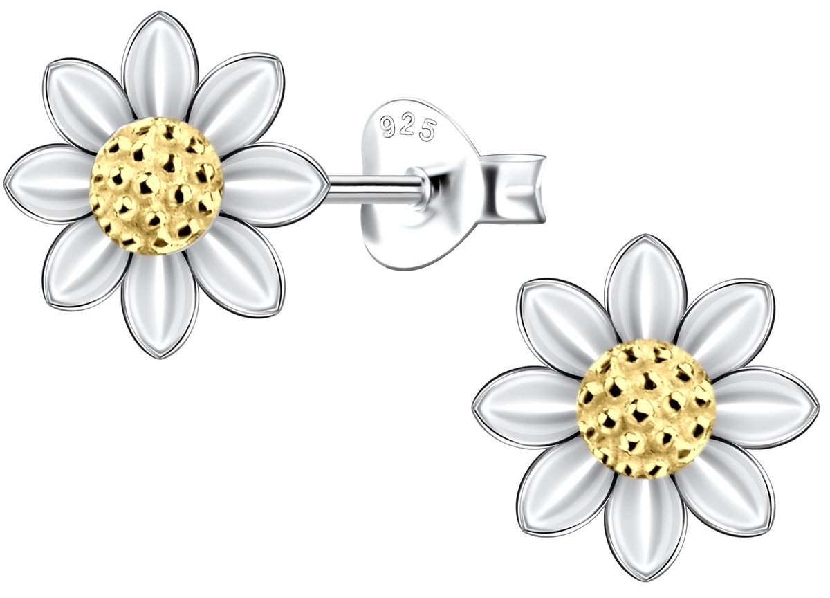 Joy|S - Zilveren bloem oorbellen - 9 mm - zonnebloem - massief - sterling zilver 925 icm gold plated - dames oorknoppen