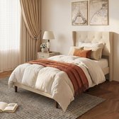 Lit capitonné Xbro 90 x 200 cm avec tête de lit et sommier à lattes, lit simple avec rangement de 20 cm, montage facile