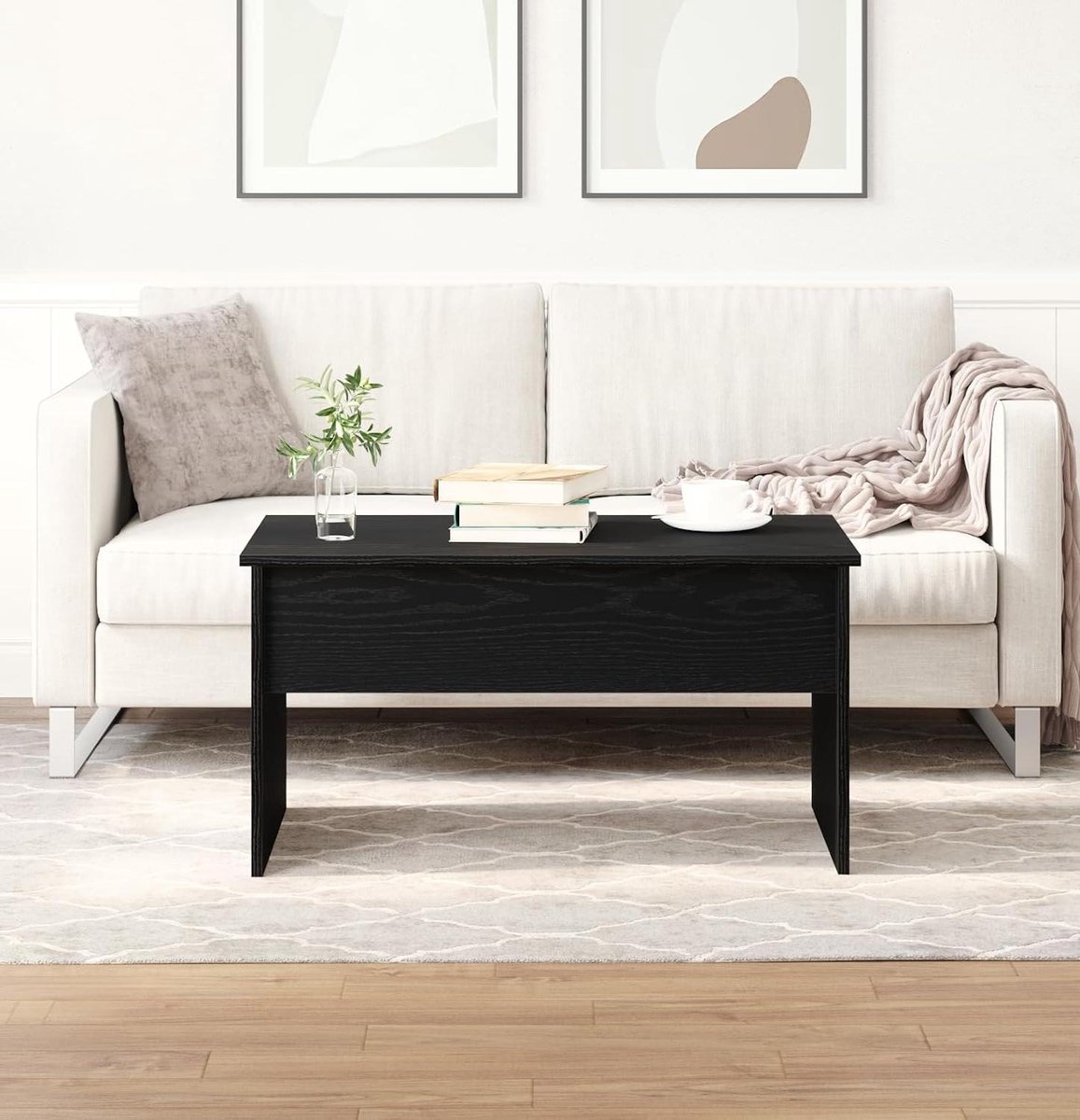 Salontafel Eikenfineer - Bijzettafel Rechthoekig - Woonkamer Inrichten - Decoratieve Inleg - 80 x 50.5 cm - Zwart Eiken