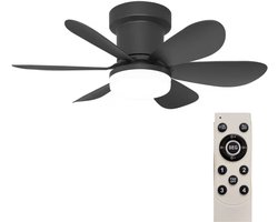 Stille Plafondventilator met Licht - Afstandsbediening - 40W - Plafondventilatorlamp - Woonkamer - 3 Snelheden - 6 Bladen - Zwart - 53 cm