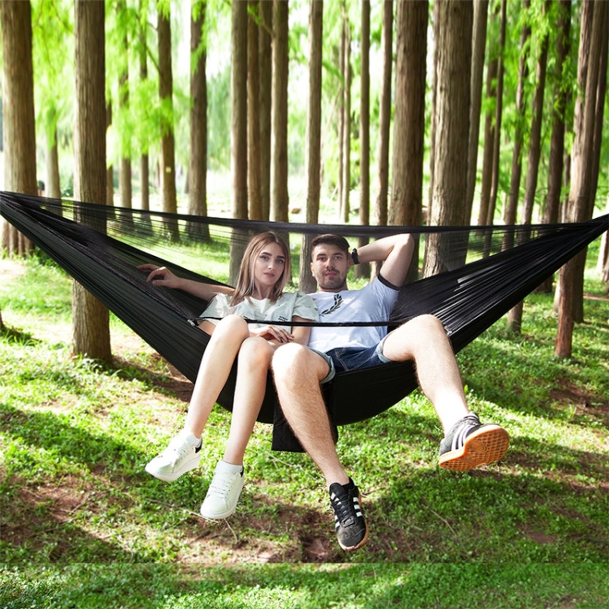 Portable Outdoor Parachute hangmat met klamboes (zwart)