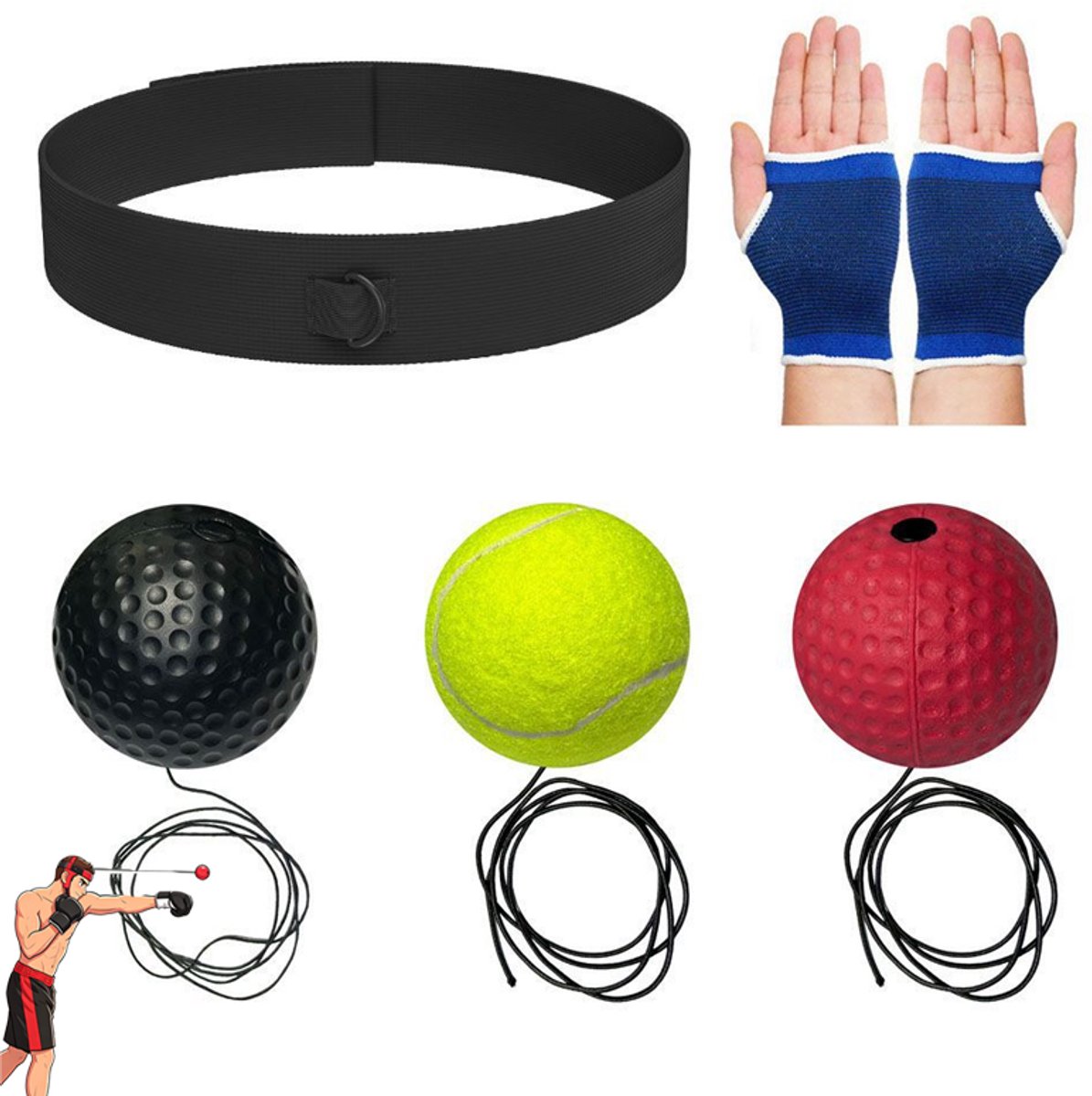 LEYUXUAN Bokstrainingset- Hoofdband boksbal - Reactiebal boksen - Boks oefenbal - Boksreactiebal hoofdband - Training bal boksen op hoofdband - Thuis bokstraining accessoire
