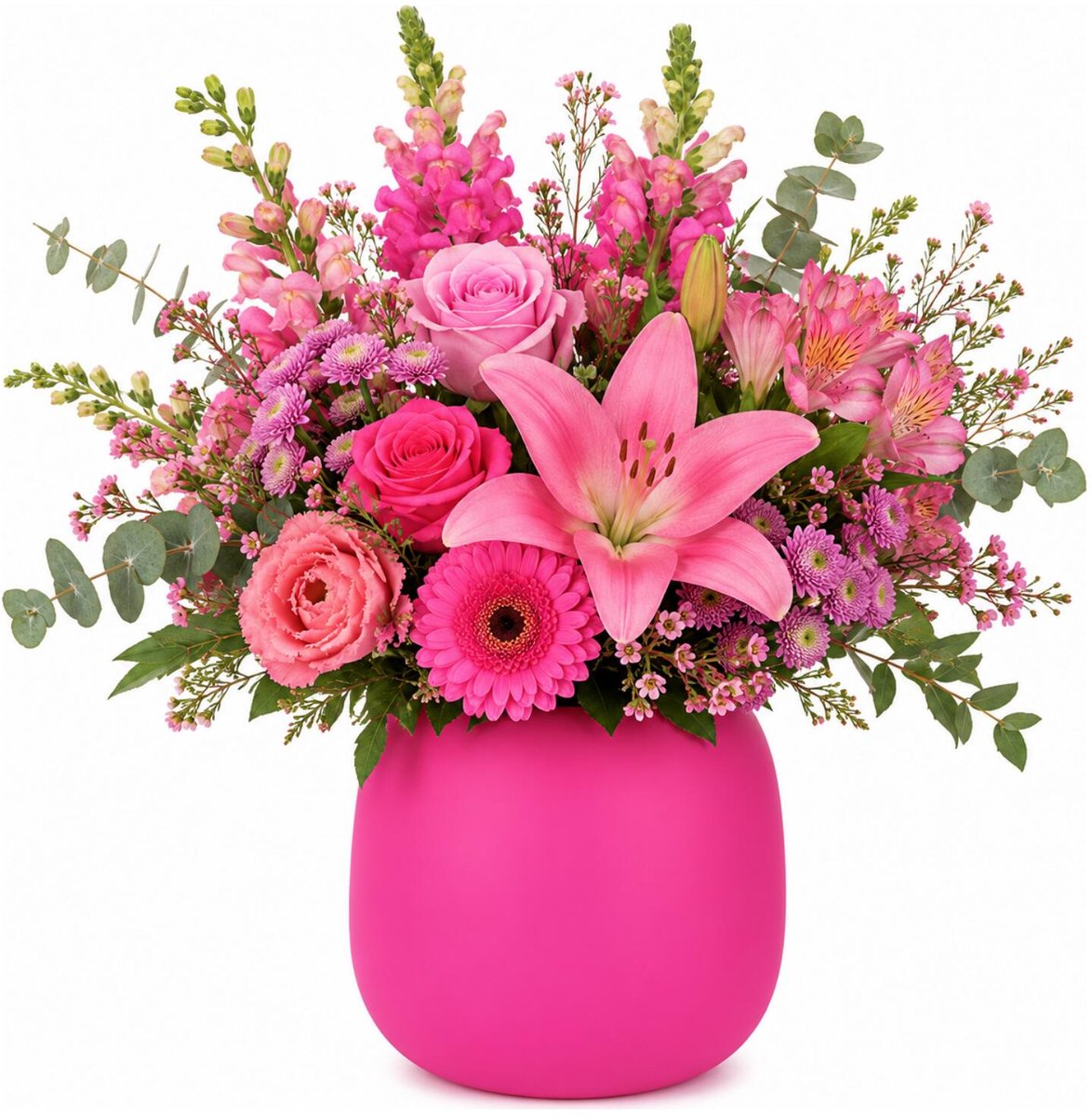 Plume Living Vaas Amelie - mat fuchsia roze - D22 x H25 cm - glas - bloemenvaas - voor stelen en boeketten