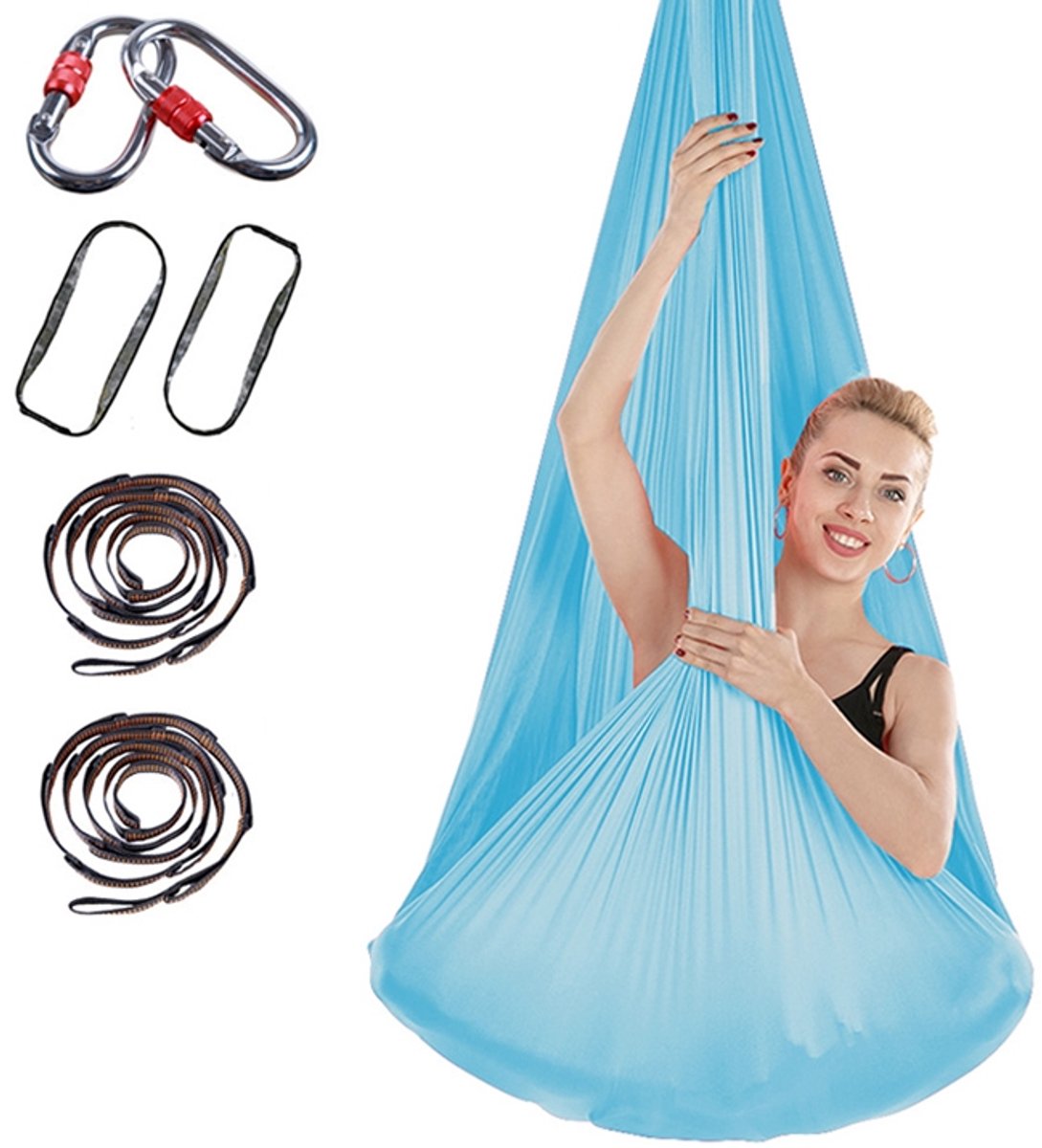 Indoor anti-zwaartekracht yoga knoopvrije antenne yoga hangmat met gesp / verlengband, afmeting: 400x280cm (meerblauw)