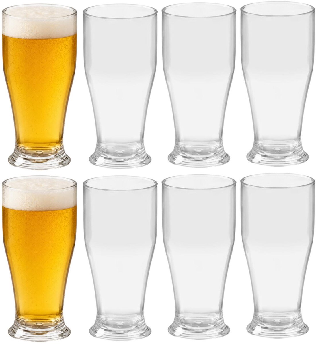 Leknes bierglazen - 8x - kunststof - 520 ml - transparant - onbreekbaar