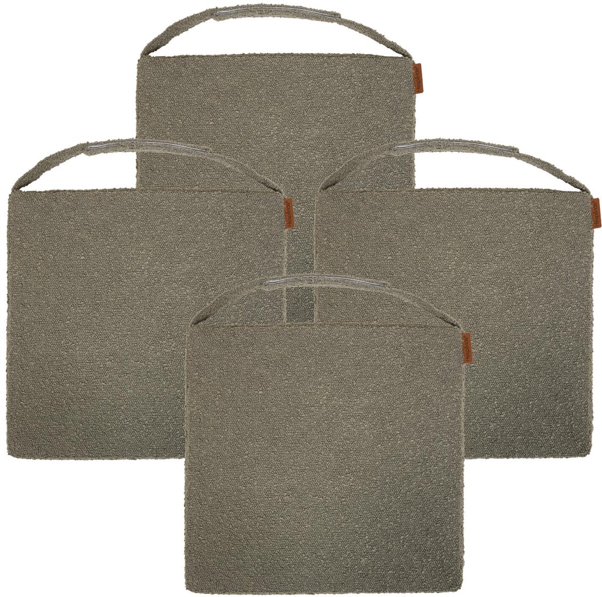 Hespiride stoelkussen Sofia - 4x - 40 x 40 x 4 cm - laurier groen - boucle - binnen/buiten
