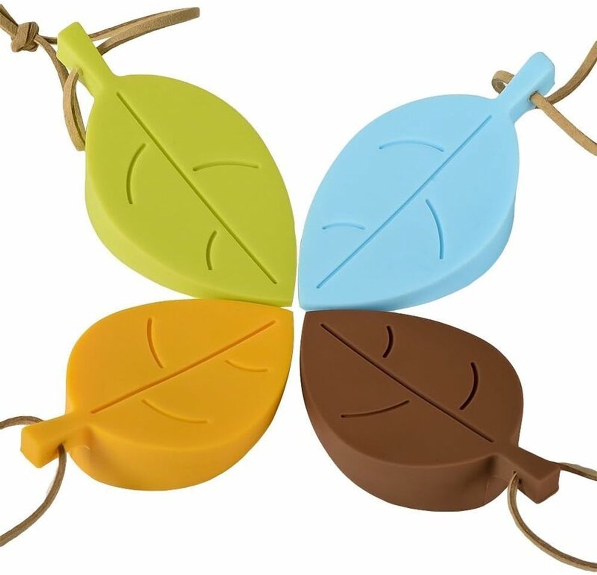 Set van 4 bladvormige siliconen deurstoppers met koord – decoratieve deurstoppers voor huis, kantoor en tuin