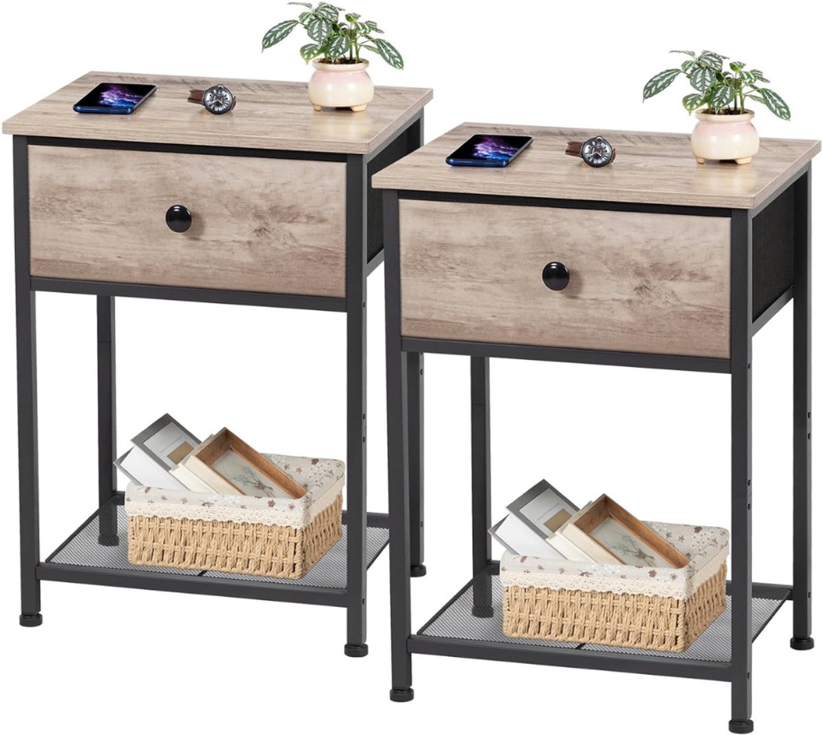 CLVP® Nachtkastje set van 2 - Nachtkastjes Industrieel - Kastje met Lades