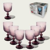 Arca ROYAL Wijn/Waterglas op voet 300ml, paars, set van 6 stuks, verpakt in een giftbox