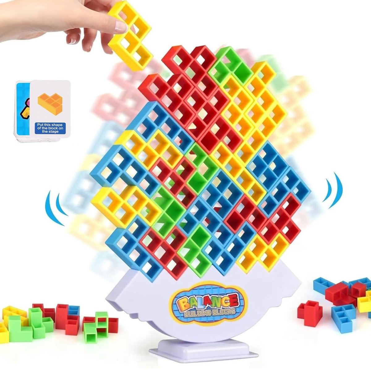 64 Stuks Stapeltorenspel - Reusachtig Tuimel- En Balansspel Voor Kinderen - Balance Stack-Spel Met 22 Kaarten - Balanceer Stapelblokken