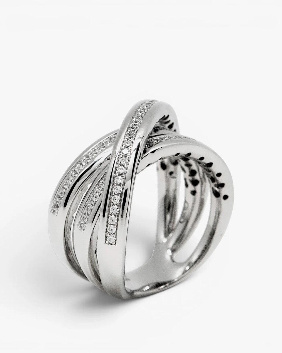 Lineargent triple cross rail cubic zirconia ring Maat 54