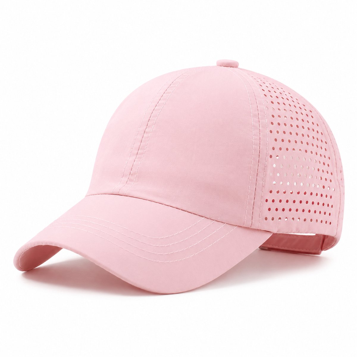 Kinder baseballpet voor meisjes en dames - 52-55 cm-Sneldrogende Ponytail Pet - Ademende sportcap met paardenstaart opening - Verstelbare zomerpet voor hardlopen, outdoor en strand - Roze
