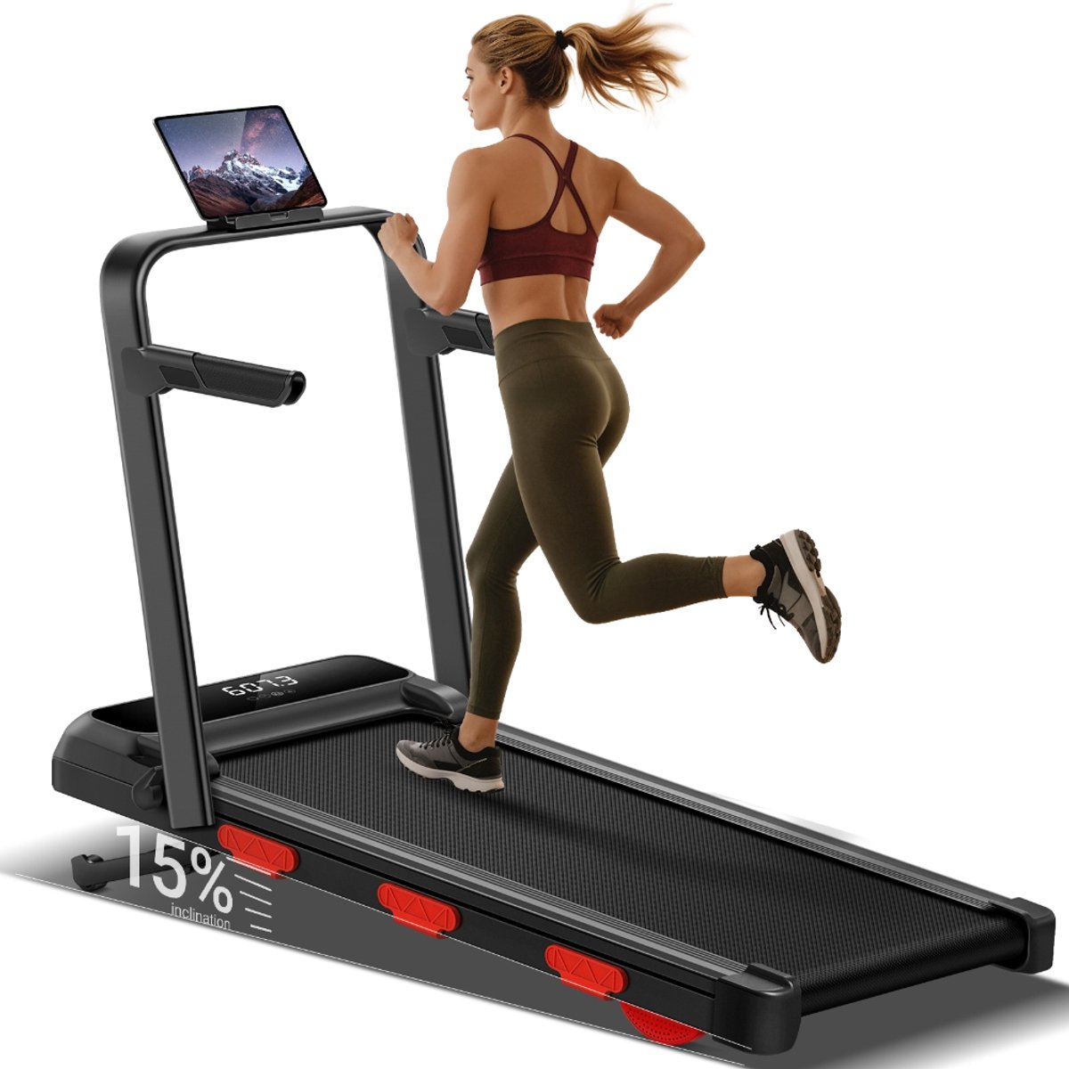 ROBORE X8F elektrische loopband met automatische helling 0-20%, onderbureau walking pad 1-12 km/h, borstelloze 3,0 PK motor ultra stil onder 45 dB, max 159 kg draaggewicht, LED-scherm en afstandsbediening voor thuis en kantoor