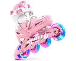 Suotu Skeelers - Inlineskates Verstelbaar - Lijn: S78 - Skeelers meisjes en jongens - Maat: EUR 37-40/41 - lichtgevende wielen - Roze/Wit - L