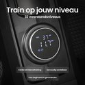Close-up van een digitaal display op een roeitrainer met 32 weerstandsniveaus.