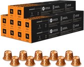 Doos met Nespresso Vienna Lungo koffiecapsules, 100 stuks. Oranje capsules met honingraatpatroon.