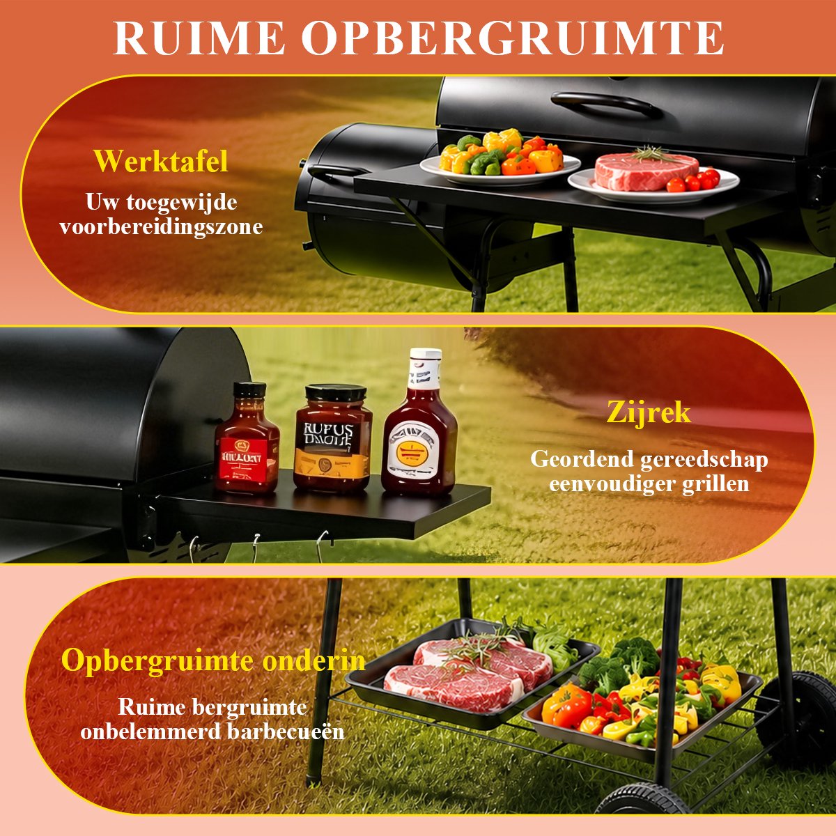 Houtskool BBQ XXL - Houtskool Grill met Offset Smoker - BBQ-grill met Zijtafel - Buiten Koken - Kamperen en Picknicken in de Tuin - Terras en Feestjes - Smoker Barbecue Zwart thumbnail 4