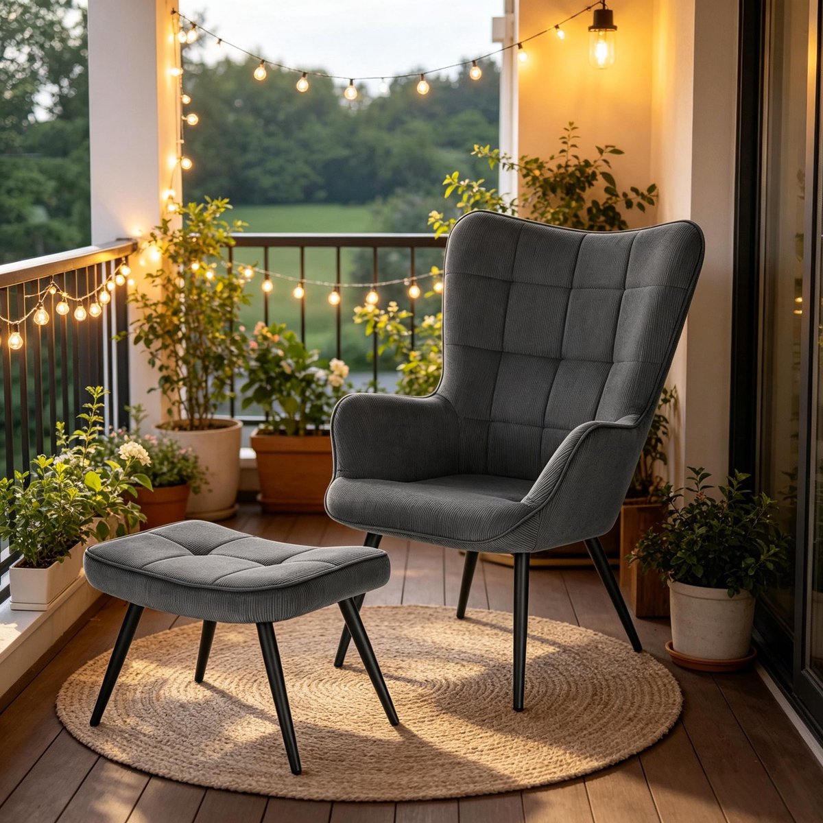 YYchan fauteuil met voetenbank - grijs - 68 x 60 x 97 cm