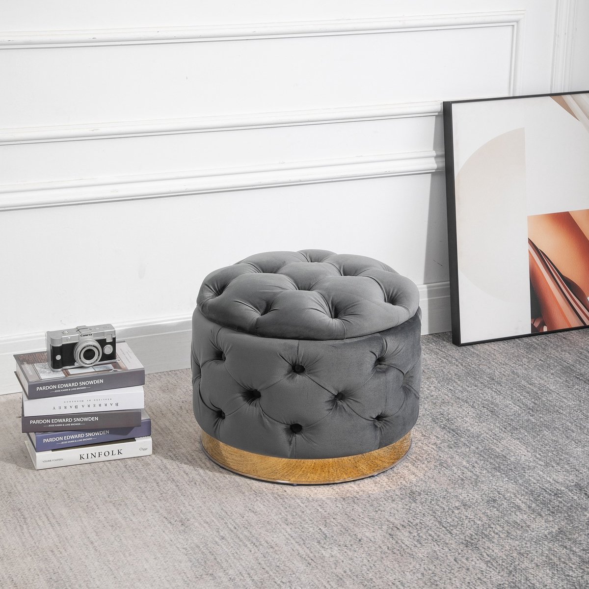 YYchan poef - grijs - 55 x 55 x 42 cm - met opbergruimte
