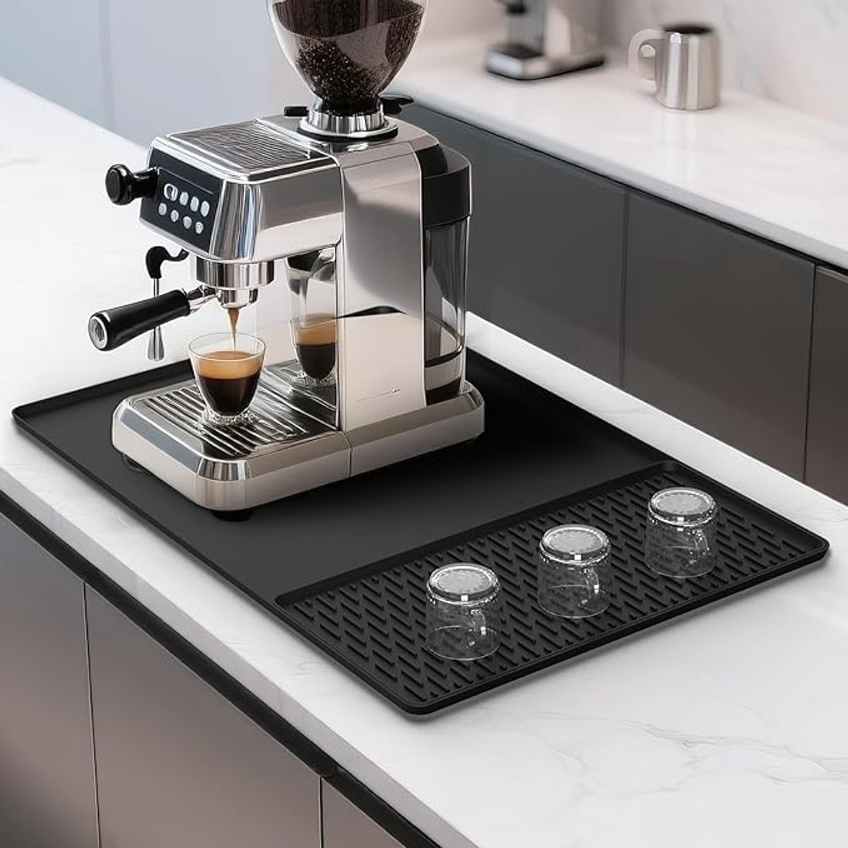Siliconen Koffiemat - Antislip Mat - Tamper Mat - aanrechtbladbeschermer - koffiemachine Beschermmat - koffiebaraccessoires - voor Espresso en Filterkoffie - met Drainer Mat - zwart