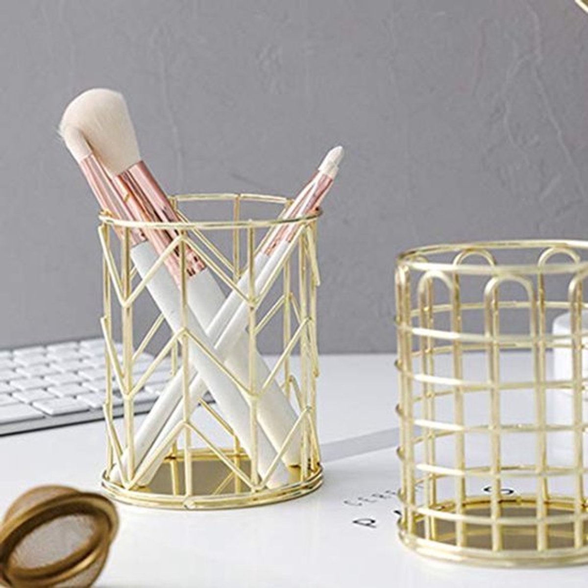 Gouden Penhouder - Openwork Ronde Ijzeren Organizer - Voor Bestek en Kantoorbenodigdheden