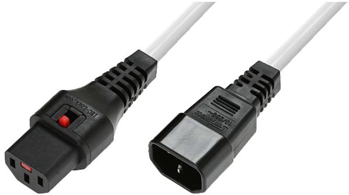 Microconnect MC-C13C14LOCK-1.5MW electriciteitssnoer Wit 1,5 m C13 stekker C14 stekker