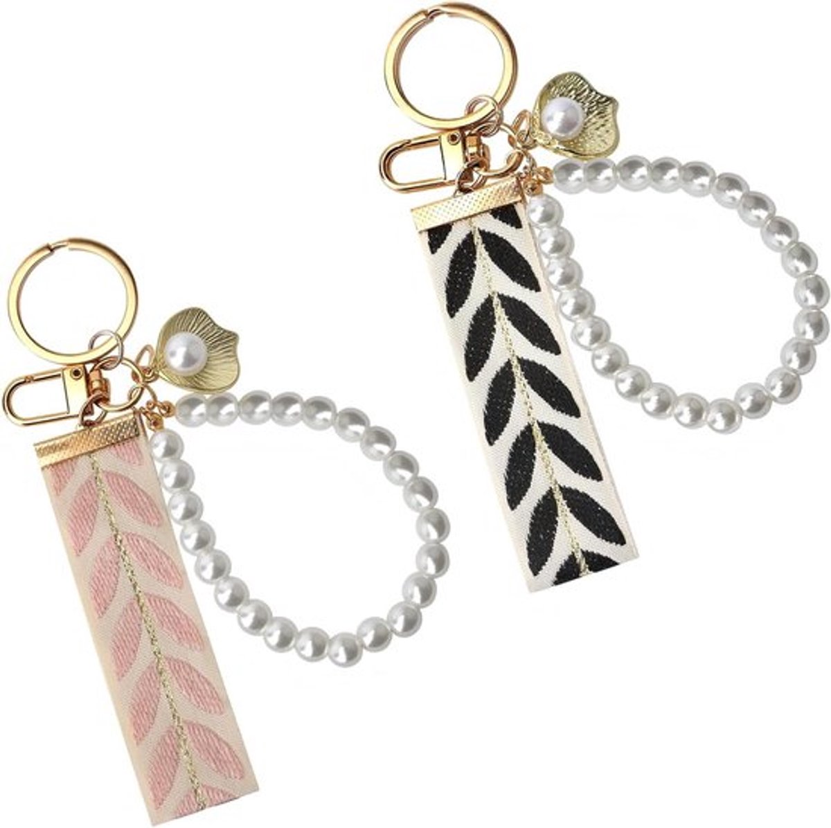 Sleutelhanger Kort met Parels en Sleutelring voor Vrouw - Elegant en Esthetisch Design (Zwart)