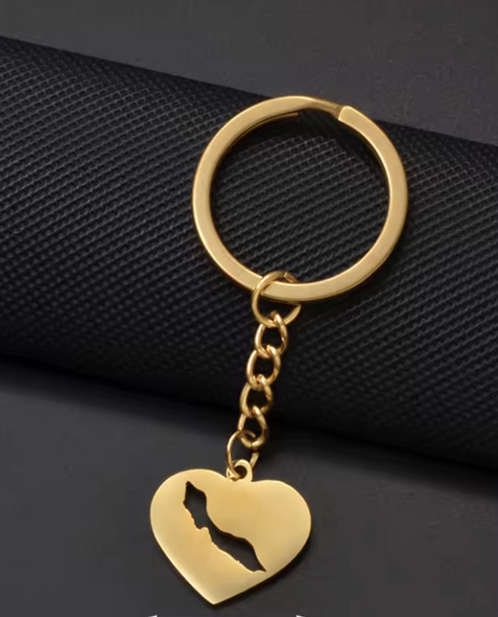 Curaçao Sleutelhanger - Kleur: Goud - Korsou / Curacao / Dushi - Sleutelhanger - Hoge Kwaliteit - RVS / Roestvrijstaal / Stainless Steel - Incl. Luxe Verpakking - Mooie Sleutelhanger / Keychain - Cadeau / Kado