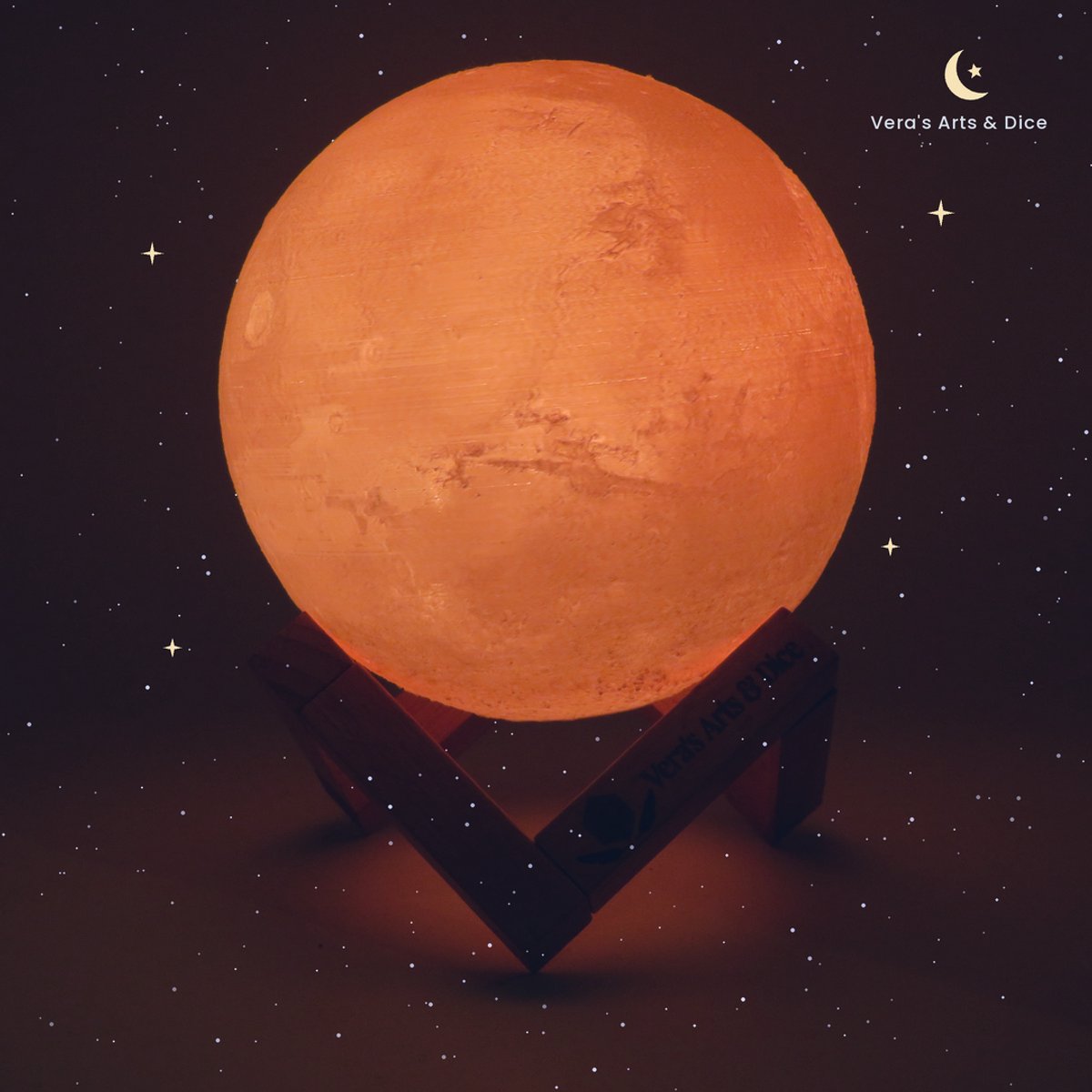 Mars Lamp - Vera's Arts & Dice - 16 Verschillende Kleuren - Planeet Lampen - Mars Lamp - LED Lamp - Oplaadbaar Dimbaar Stroboscoop Afstandsbediening - 3D Print Handmade - Lampen Sfeerverlichting - Slaapkamer Woonkamer Kinderkamer