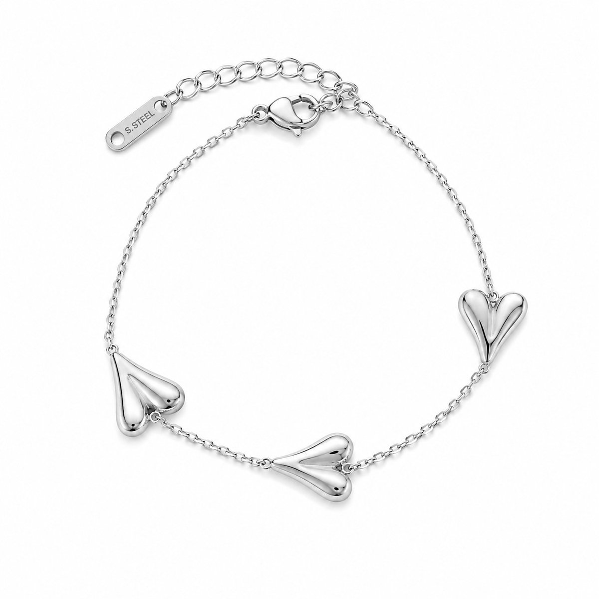Armband Meisje- Tienerarmband- Zilver- Hartjes armband- Meisjes Armband- Bedelarmbandje Meisje- Armband 3 hartjes- Stainless Steel-Kind- LiLaLove