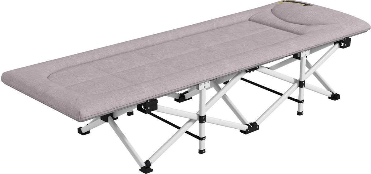 Veldbed, campingbed, opvouwbaar, zacht, tot 200 kg, roestvrijstalen frame, 185 x 65 x 37 cm, grijs