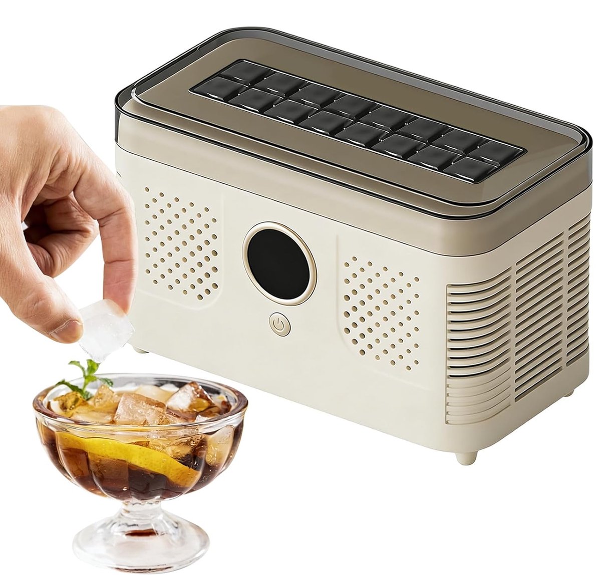 Draagbare ijsblokjesmachine 12V/220V - Compacte ijsmaker voor auto, camping en thuis - Snelle ijsblokjes in 15-20 min - Keuze uit holle en massieve ijsblokjes - Wit