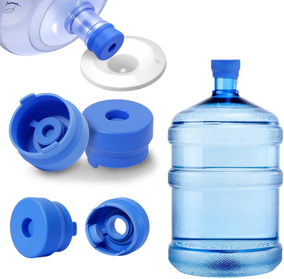 Blauwe herbruikbare waterton dop set van 5 stuks - universeel vulgat deksel voor 55mm waterton flessen - lekvrije plastic dop voor drinkwater jerrycan navulvat