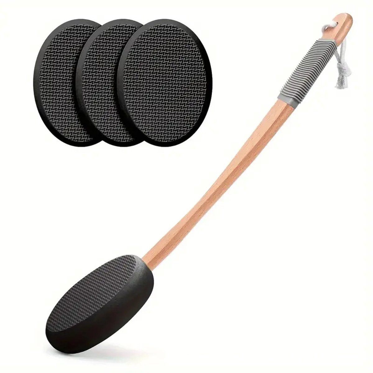 Ruglotionapplicator met 4 vervangbare pads, lotionapplicator voor zelfbehandeling van de rug, geschikt voor ouderen en vrouwen, crème-applicator met 43 cm gebogen handvat voor gemakkelijke toepassing op rug en voeten, zwart