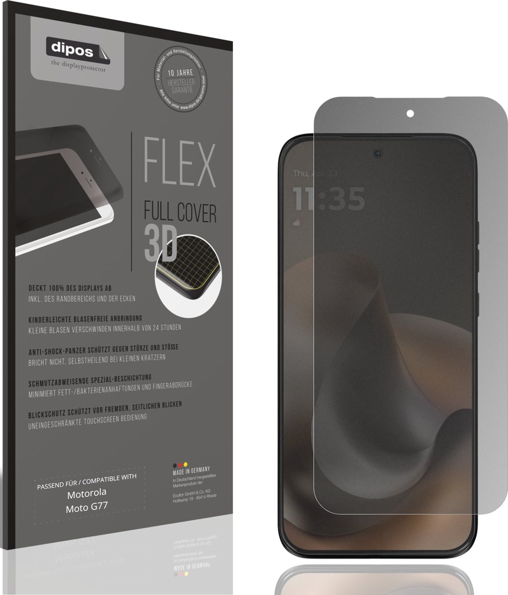 dipos FLEX – Matte Privacy Screenprotector geschikt voor Motorola Moto G77 | Volledige Schermbescherming | Case-Friendly