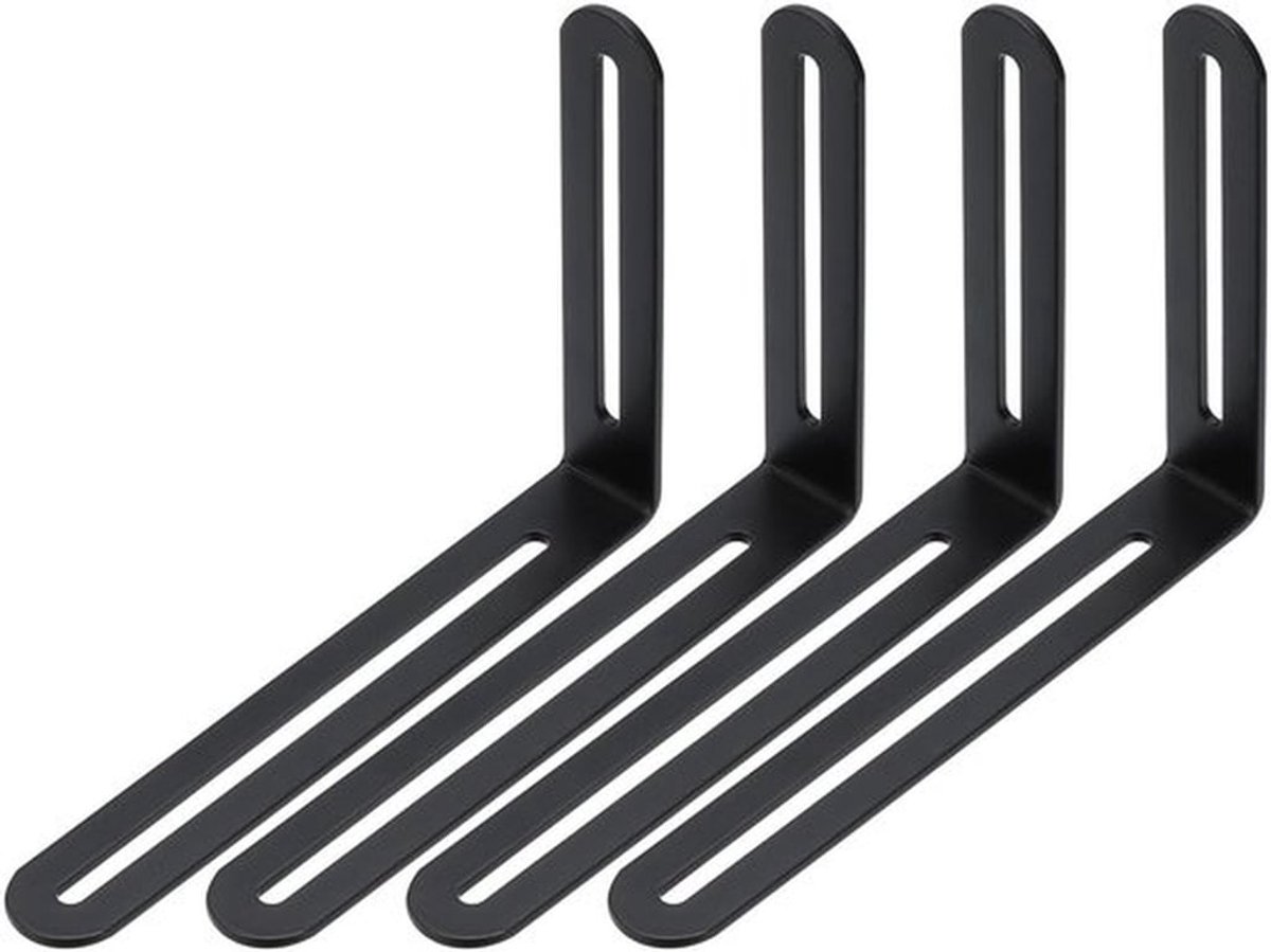 Zwarte 6 1/2 Inch Verstelbare L-vormige Hoekbeugel met Sleuf - 4 Stuks Metaal Hoekverbinder