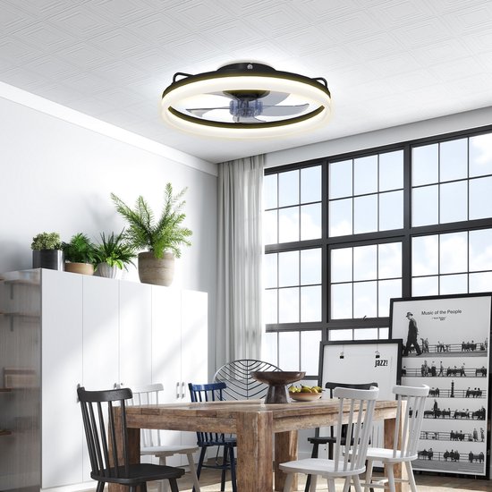 ECTEATOY® Plafondventilator met Verlichting - 40W LED - Stille DC Motor - Afstandsbediening - 6 Snelheden - Dimbaar - Zwart van ECTEATOY — afbeelding 4