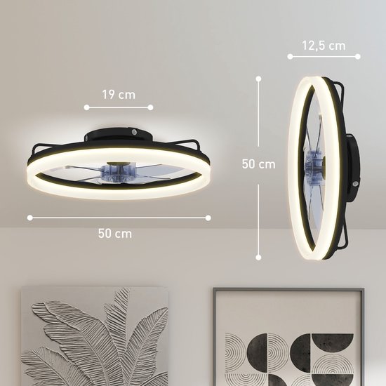 ECTEATOY® Plafondventilator met Verlichting - 40W LED - Stille DC Motor - Afstandsbediening - 6 Snelheden - Dimbaar - Zwart van ECTEATOY — afbeelding 3