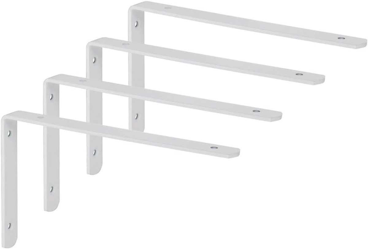 Witte Planksteunen 4 Stuks, 250mm x 150mm, Robuuste Stalen Wandmontage, Ideaal voor Planken en Opbergruimtes