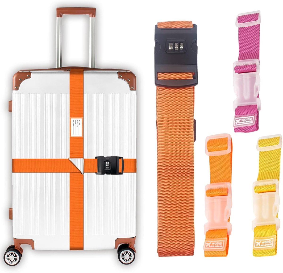 Verstelbare Kofferband met Combinatieslot, Oranje Luggage Strap voor Veiligheid en Gemak tijdens Reizen, Inclusief 3 Stukken Gespen voor Koffers en Reistassen