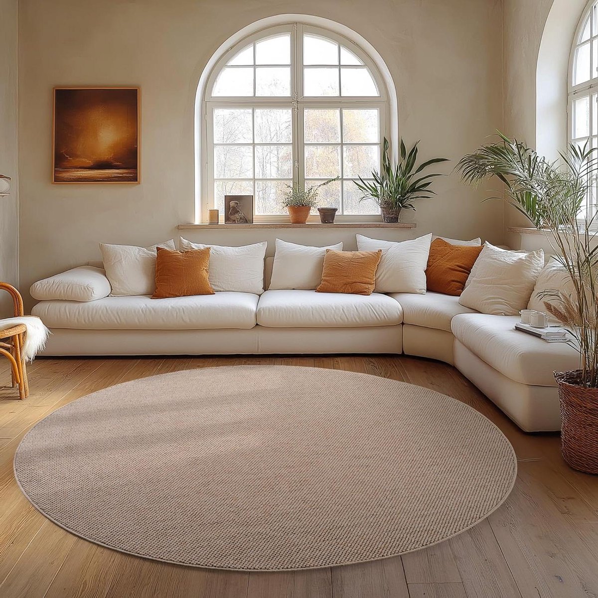 Rond Vloerkleed - Effen Bouclé - Woonkamer Decoratie - Geschikt Vloerverwarming - 120 cm -