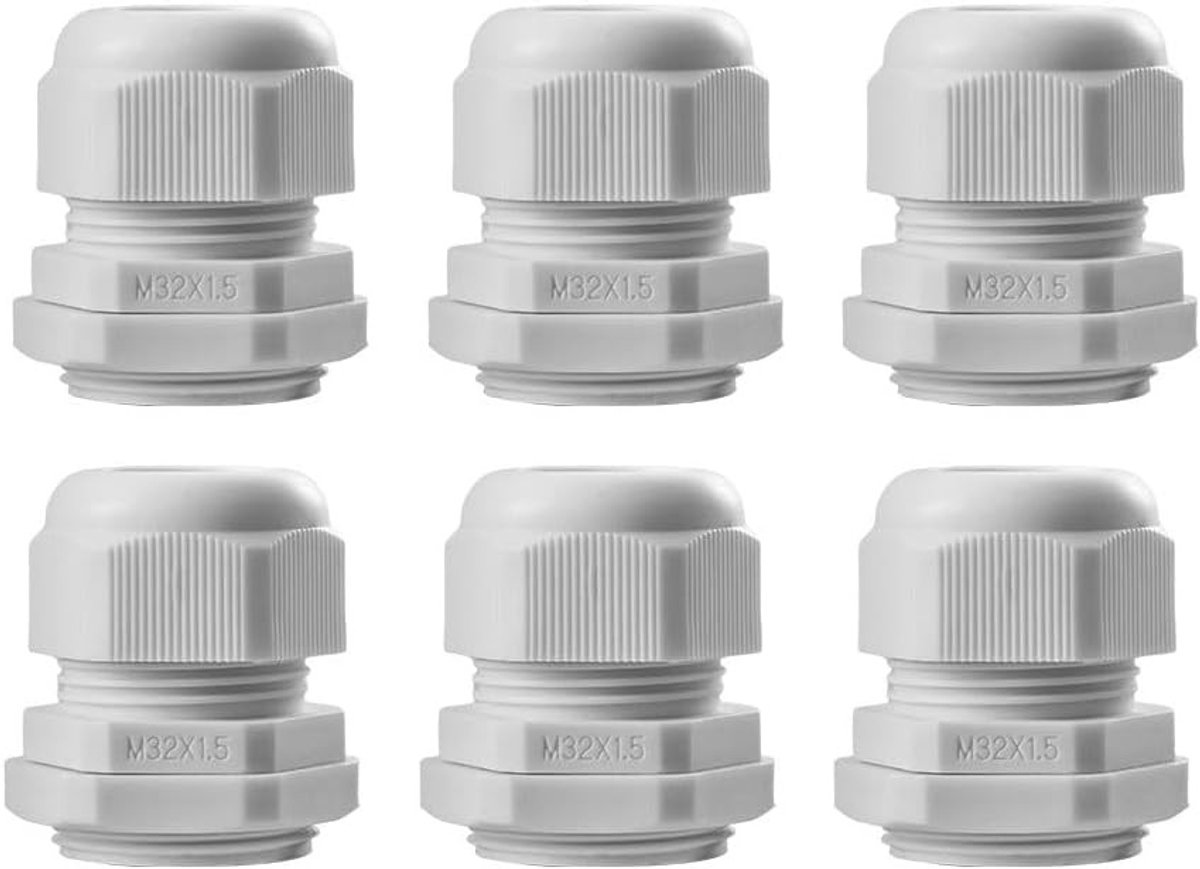 6 Stuks M32 Kabeldoorvoer, IP68 Waterdichte Kabelgrommet voor Buiten, Geschikt voor Tuinschakelaars en Afvoerdozen, Wit Nylon Plastic